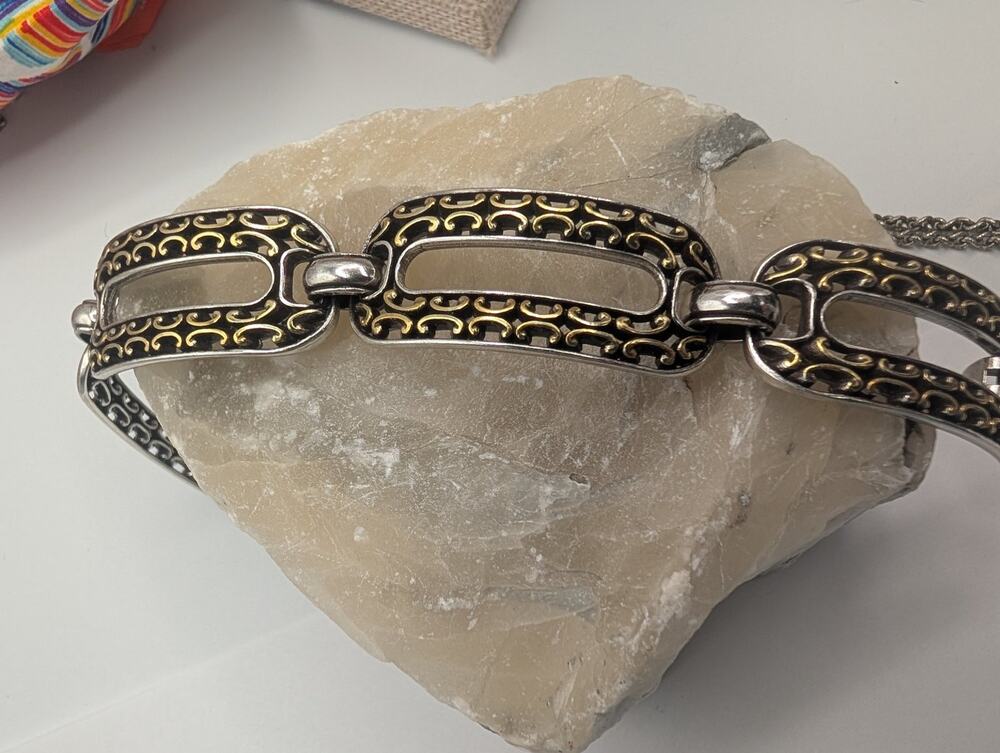 Brighton SevilleTwo-Tone Filigree Link Bracelet Silver Gold Tone Ornate